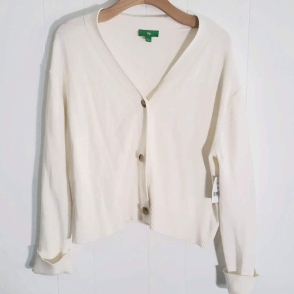Dip White Cropped Cardigan Sweater Button Front Minimalist XL